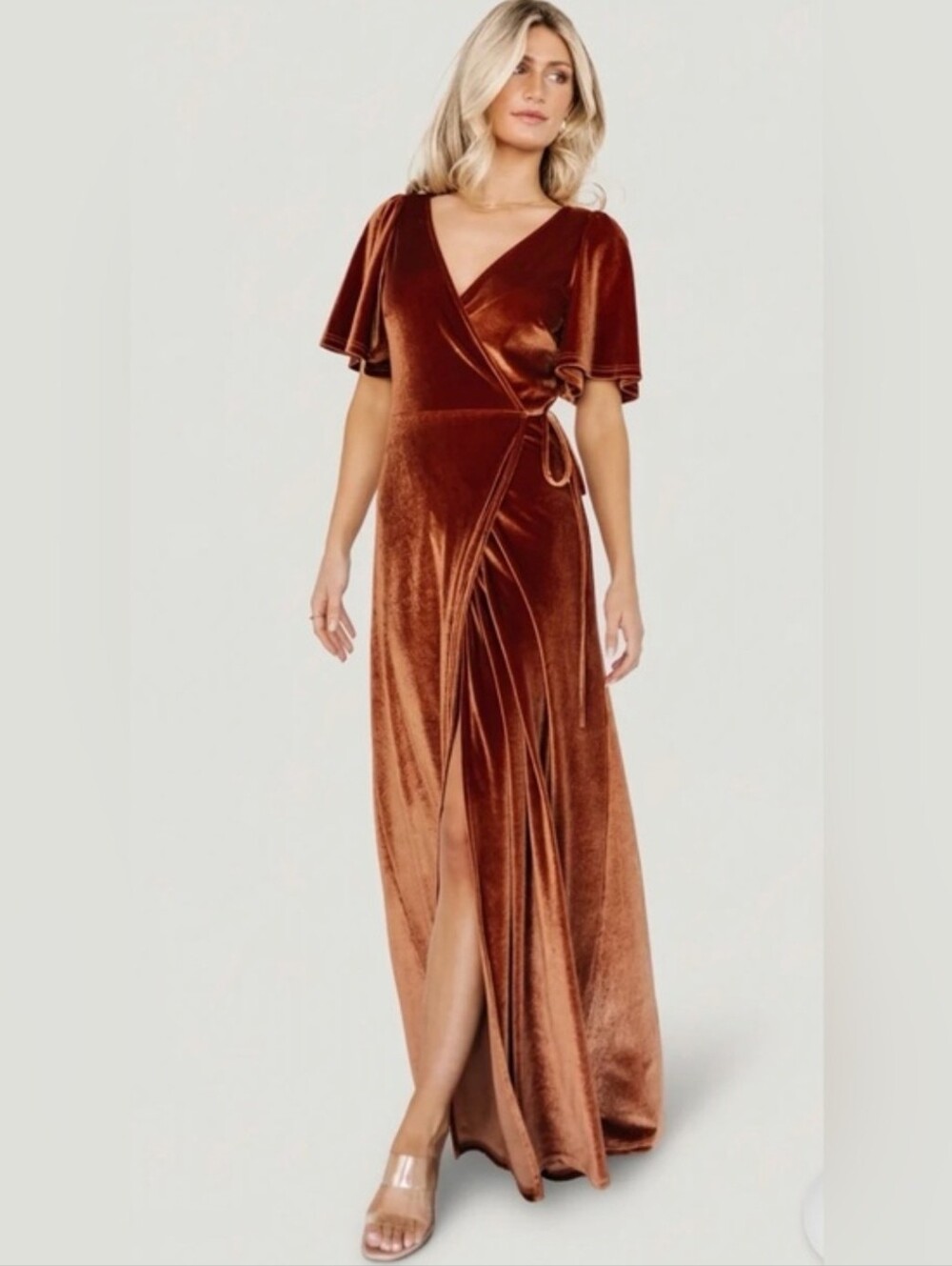 Baltic Born Brown Velvet Wrap Maxi Dress - Picture 2 of 16